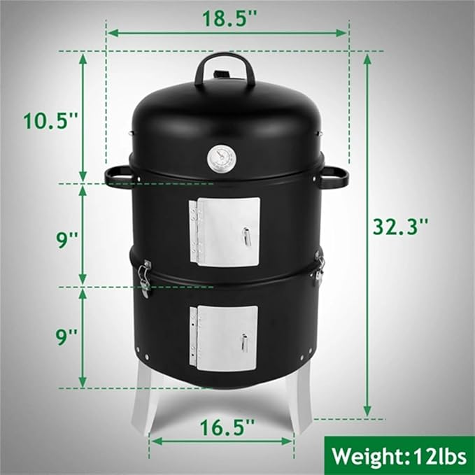 Portable Charcoal Grill, 17 "Grill for outdoor cooking, Heavy duty double circle grill for grilling, Smoker,Black steel vertical charcoal grill