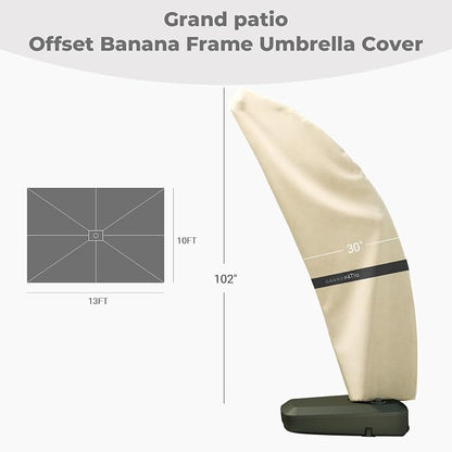 Grand Patio Deluxe Patio Umbrella Cover for 10×13 FT Offset Umbrella with Curved Cantilever and Straight Pole, Waterproof Cantilever Umbrella Cover with Zipper, Weather-resistant, Beige