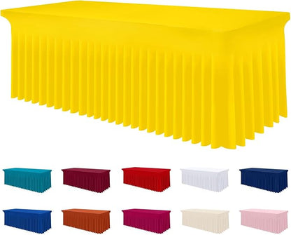 Smiry Spandex Elastic Fitted Table Cloth Skirt for 8FT Rectangle Table | Stretch Washable Table Cloth, Banquet Table Cover for Wedding, Party, Indoor & Trade Shows, (Yellow, 96Lx30Wx30H)