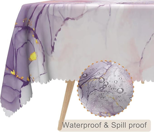 60x108inches Abstract Pink Purple Marble Table Cloth Watercolor Ombre Ink Painting Art Modern Texture Tablecloth Waterproof Polyester Table Cover for Dining Room Kitchen Themed Party Decor