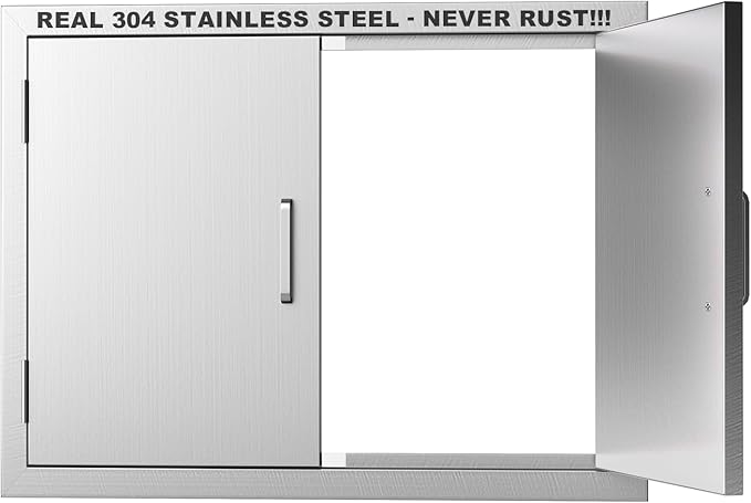 Outdoor Kitchen Door 31" W x 24" H-304 Stainless Steel Never Rust Cabinet Door-Double Layer-BBQ Access Doors-Weatherproof GrillDoor-Flush Mount BBQ Island Doors-MetalDoor for Outdoor Indoor Kitchen