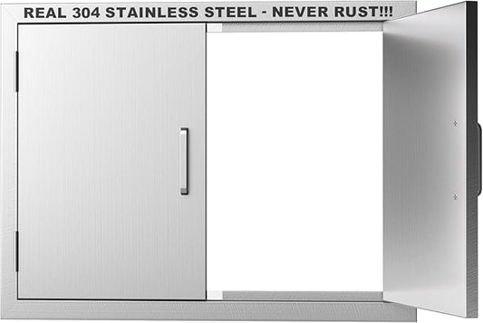 Outdoor Kitchen Door 31" W x 24" H-304 Stainless Steel Never Rust Cabinet Door-Double Layer-BBQ Access Doors-Weatherproof GrillDoor-Flush Mount BBQ Island Doors-MetalDoor for Outdoor Indoor Kitchen