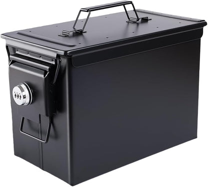 50 Cal Ammo Can&Ammo Box, Fireproof & Waterproof Metal Storage Box - Perfect for Ammo, Lithium Batteries & RC Car Batteries (Round Lock, Black-13.6 * 7.3 * 8.6")