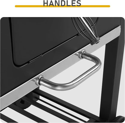 Large Charcoal BBQ Grill,Outdoor BBQ Grill, Extra Large Cooking Area with Two Individual & Adjustable Charcoal Doors, Foldable Side Tables for Outdoor Cooking, Backyard, Camping, Picnics