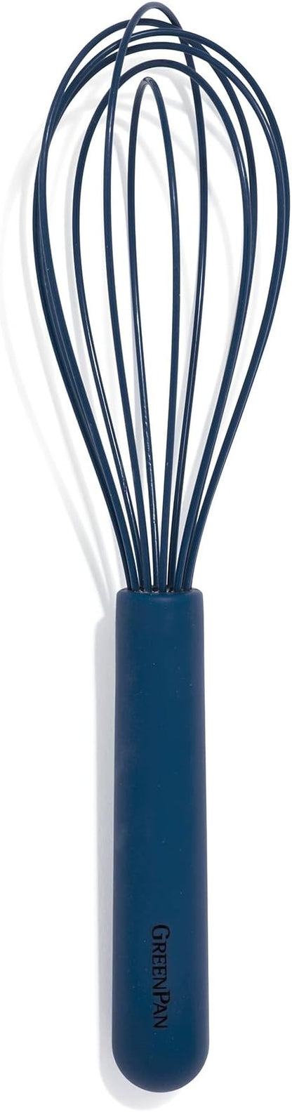 GreenPan Silicone Whisk, Mixing Blending Beating Stirring Cooking Kitchen Utensil, Flexible Rubber Nonstick Cookware, Rigid Steel Core, Heat-Resistant, Anti-Slip Handle, BPA-Free Dishwasher Safe, Blue