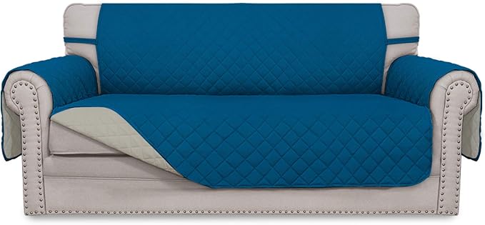 Easy-Going Reversible Couch Cover, 2 Cushion Sofa, Peacockblue/Beige | Oversized Loveseat, Machine Washable Slipcover For Dogs, Water Resistant Mat, Living Room, Non-Slip Sofa Cover, Pet Friendly