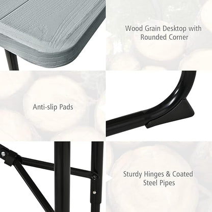 Goplus Foldable Picnic Table with Benches, Rectangular Camping Table Set with Metal Frame, Folding Indoor Outdoor Dining Table Set for Garden, Patio, Backyard (Grey)