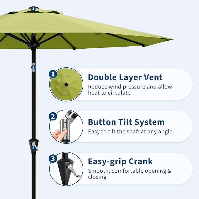 GarveeLife 10FT Umbrella Outdoor Patio, Backyard Umbrella with 8 Sturdy Ribs, Push Button Tilt and Crank, Waterproof UV Protection for Garden, Table, Pool, Market | Table Umbrella Waterproof UV Protection for Garden, Pool, Deck, Backyard, Market (Fruit...