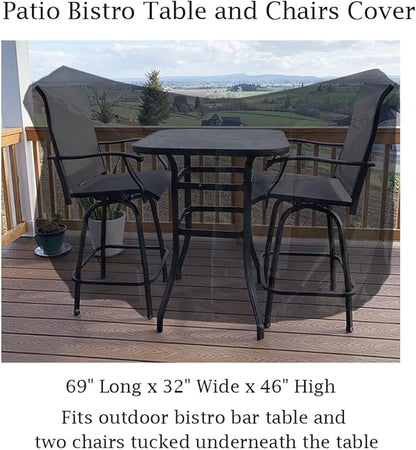 Outdoor High Top Bar Height Dining Set Cover for Patio Furniture Bistro Sets 3 Piece Tall Bar Height Waterproof Heavy Duty Patio Bistro Pub Table and Chairs Cover, 69" L x 32" W x 46" H