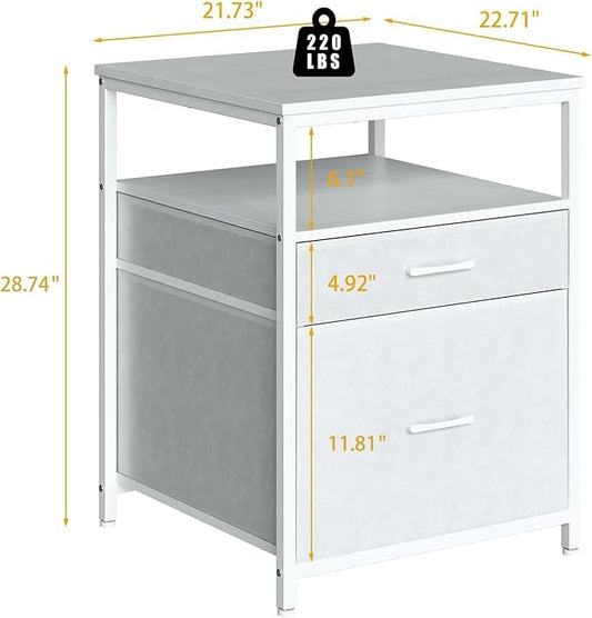 Herture Mini Fridge Stand with 3 Storage, Mini Fridge Cabinet, Beverage Fridge Table, Heavy Duty 21.3" L* 22.7" W Tabletop, for Dorm, Apartment,Office, Bedroom White HB01BXW