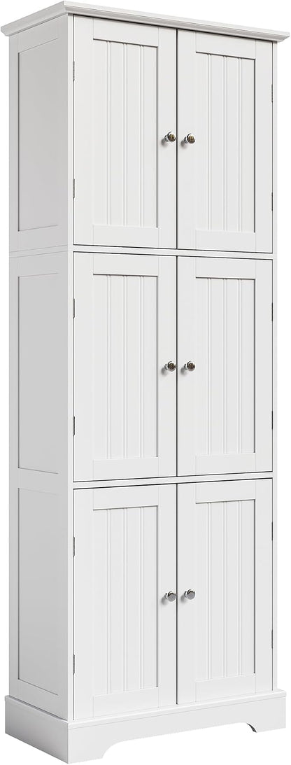 ChooChoo 63.2" Tall Bathroom Storage Cabinet with 6 Doors | Freestanding Floor Cabinet, Adjustable Shelves, Pantry Cabinet for Bathroom, Kitchen, Laundry Room, White