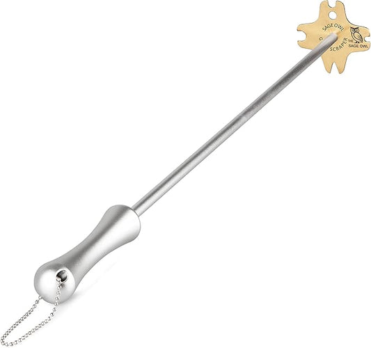 Sage Owl Bristle-Free Brass BBQ Grill Scraper with 17.5” Handle – Safe Grill Cleaner for Outdoor Grills, Porcelain, Cooking Gadgets, Barbecue Grilling Tools and Accessories - Gifts for Boyfriend