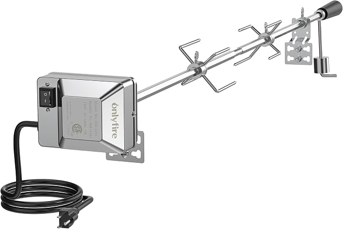 onlyfire Universal Rotisserie Kit with 110V Electric Motor for Gas Grills | Stainless Steel, 45" 1/2" Hexagon Spit Rod, Chicken Roaster
