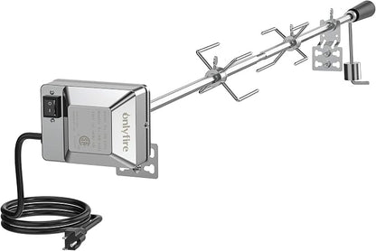 onlyfire Universal Rotisserie Kit with 110V Electric Motor for Gas Grills | Stainless Steel, 45" 1/2" Hexagon Spit Rod, Chicken Roaster
