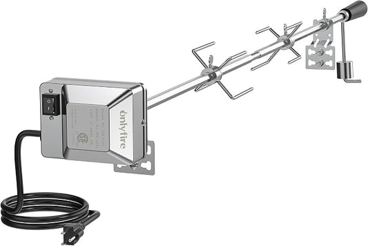 onlyfire Universal Rotisserie Kit with 110V Electric Motor for Gas Grills | Stainless Steel, 45" 1/2" Hexagon Spit Rod, Chicken Roaster