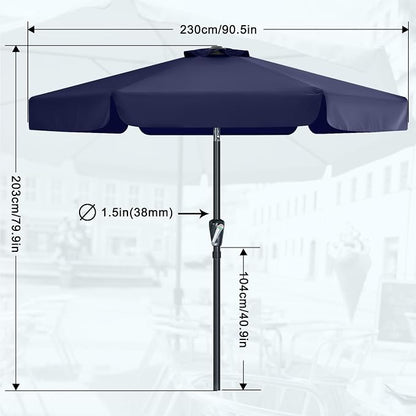 MASTERCANOPY 7.5ft Patio Umbrella with Valance, Crank & Tilt, Navy Blue | 6 ribs, UV/fade-resist, waterproof, vent, for garden/deck/yard/pool
