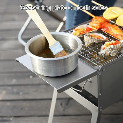 Portable Charcoal Grill, Stainless Steel Barbecue Grill Camping Smoker Grill for Outdoor Cooking Picnic Outdoor Garden Charcoal BBQ Grills Party, 60*20cm, Silver