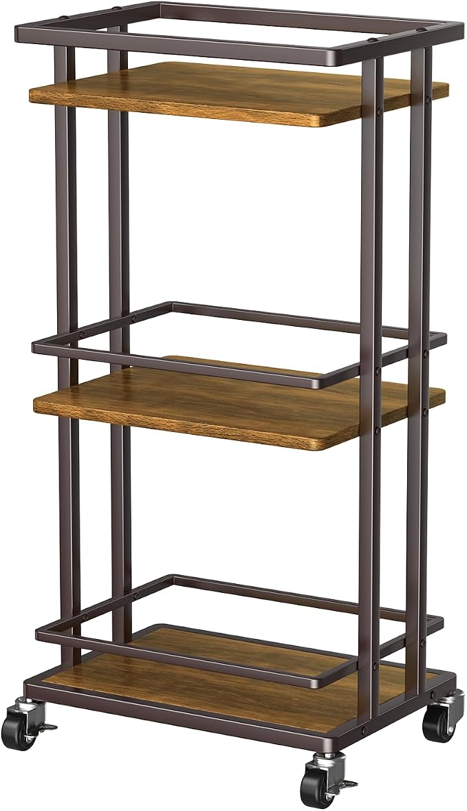 OKZEST 3-Tier Bar Cart for Home, Mini Rolling Liquor Cabinet & Serving Cart | Small alcohol coffee bar cart for party, Holds wine, liquor, beverage, glassware, shaker, coffee supplies, Rustic farmhouse