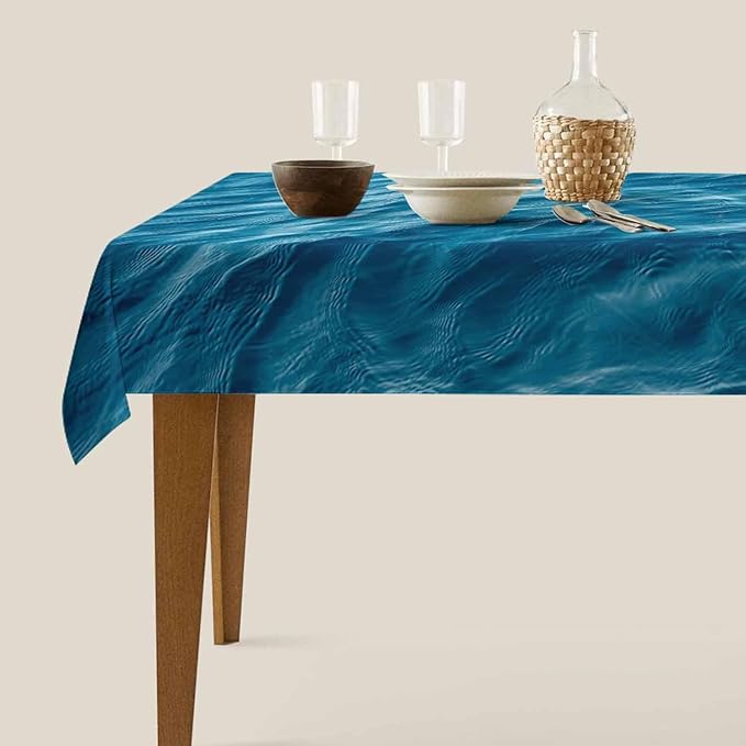 TKS MITLAN Ocean Waves Decorative Rectangle Tablecloth Blue Ocean Waves Seawater Flow Polyester Table Cloths Kitchen Table Cover for Dining BBQ Picnic Coffee Table 52 x 70 Inch 4-6 Seats