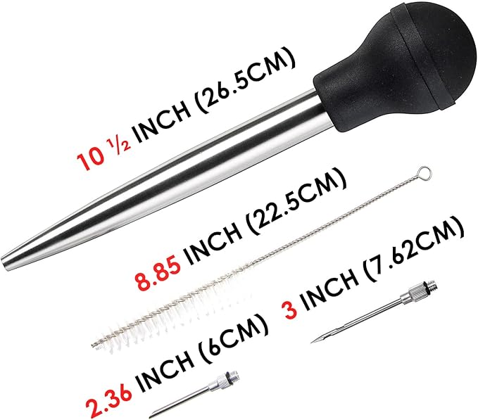 KAYCROWN Stainless Steel Turkey Baster Commercial Grade Quality Rubber Bulb Including 2 Marinade Injector Needles and Brush for Easy Clean Up