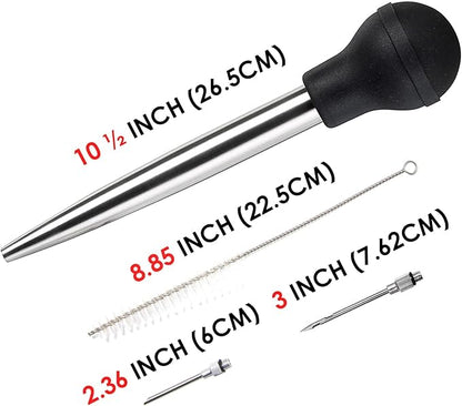 KAYCROWN Stainless Steel Turkey Baster Commercial Grade Quality Rubber Bulb Including 2 Marinade Injector Needles and Brush for Easy Clean Up