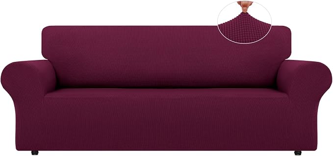 LURKA Stretch Oversized Sofa Slipcovers 1 Piece Couch Covers for 3 Cushion Couch Sofa Furniture Protector Full Sofa Covers with Elastic Bottom for Kids and Pet (X-Large, Wine)