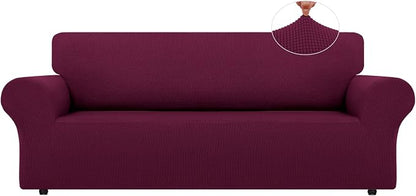 LURKA Stretch Oversized Sofa Slipcovers 1 Piece Couch Covers for 3 Cushion Couch Sofa Furniture Protector Full Sofa Covers with Elastic Bottom for Kids and Pet (X-Large, Wine)