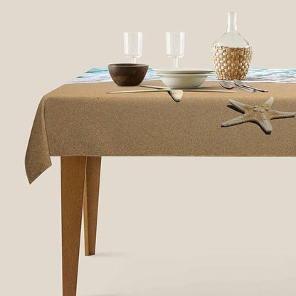 TKS MITLAN Tablecloth Summer Beach Table Cloth Rectangle Table 52 x 70 Inch Sea Wave Starfish on Sand Kitchen Decorations for Home Dinner Party