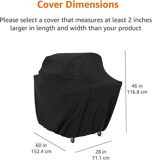 Amazon Basics Gas Grill Barbecue Cover, Waterproof, Water Resistant, Wind Resistant with Elastic Cord, Protection Against UV, Fits Grills up to 60 x 28 x 46 inches, Medium, Black
