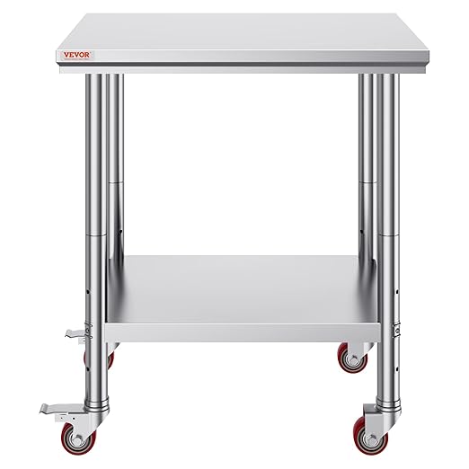 Vevor Stainless Steel Work Table with Wheels 24 x 30 x 32 Inch Prep Table with 4 Casters Heavy Duty Work Table for Commercial Kitchen Restaurant Business, Silver and Black : Industrial & Scientific