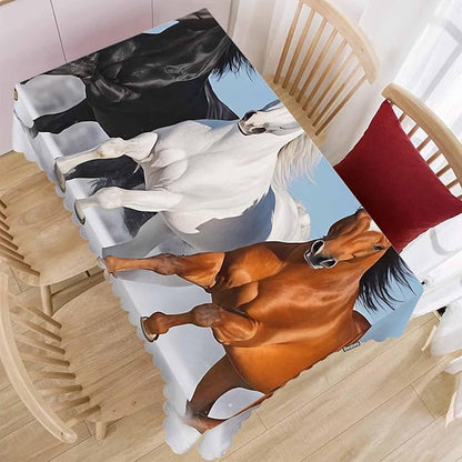 Tablecloth Horse 52 X 70 Inch, Galloping Horses Snow Winter Forest Oblong Table Cloths Anti-Shrink Decorative Table Cover for Kitchen Dinning Tabletop Outdoor Picnic BBQ