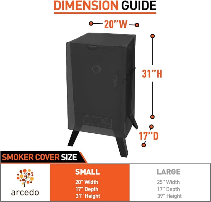 Arcedo 30 Inch Electric Smoker Cover for Masterbuilt Smoker, Heavy Duty Waterproof Outdoor Grill Cover, Square Vertical Smoker Cover, All Weather Protection, 20" W x 17" D x 31" H