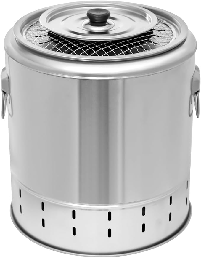 Portable Smokeless Charcoal Barbecue Grill, 2 in 1 Vertical Barbecue Bucket with Baking Pan and Hang Rack - Hang 20 Grilled Skewers, Stainless Steel Smokeless Oven