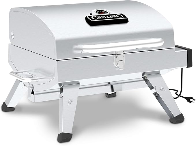GrillPro 201119 GrillPro Table Top Portable Electric Grill in Stainless Steel