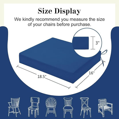 Cozyide Outdoor Chair Cushions, Waterproof Patio Seat Cushions with Adjustable Straps, Square Corner Patio Chair Cushions for Garden, Royal Blue, 18.5x16x3 Inch (Pack of 4)