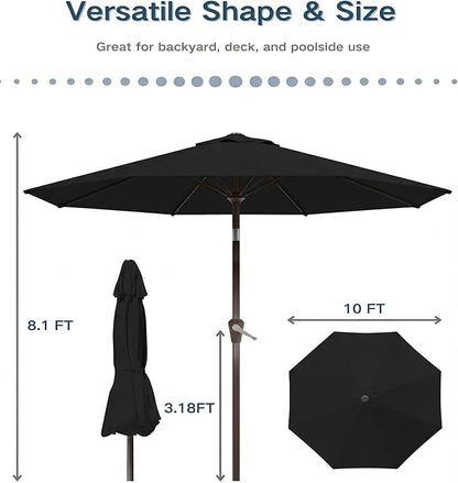 PatioKingdom 10FT Patio Umbrella with Push Button Tilt and Crank, Outdoor Market Umbrella with 8 Fiberglass Ribs, UV Protection Table Umbrella for Pool,Backyard,Garden,Deck