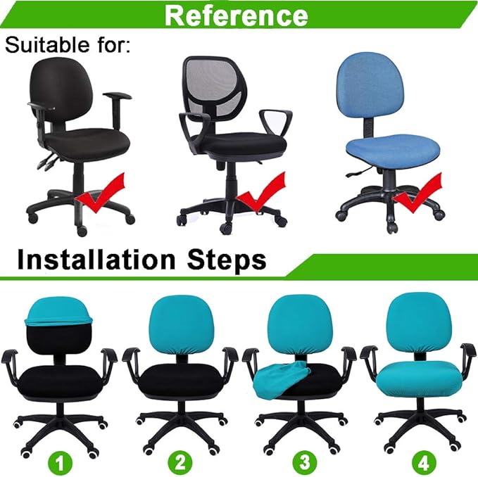 Smiry Office Computer Chair Covers for Desk Rotating Chair Protector | Stretch Jacquard Removable Washable Universal Slipcovers, Seat + Backrest Cover, Black