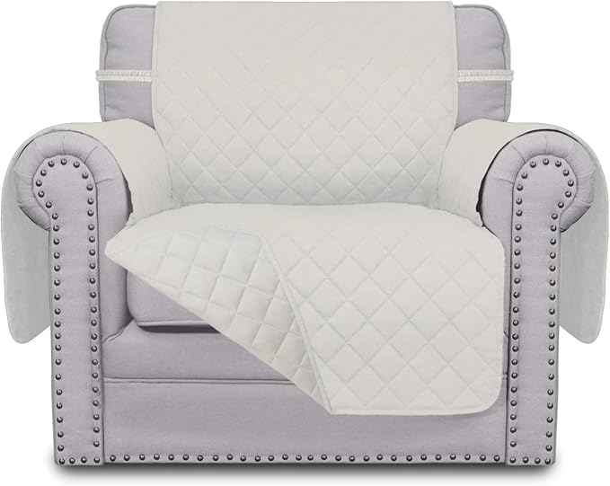 Easy-Going Chair Sofa Slipcover Reversible Sofa Cover Water Resistant Couch Cover Furniture Protector Cover with Elastic Straps for Pets Kids Children Dog Cat (Chair, Ivory/Ivory) | Machine Washable Slipcover For Dogs, Water Resistant Furniture Mat For...