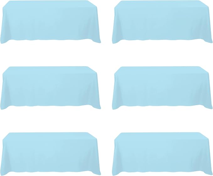 BRILLMAX 6 Pack Light Blue Tablecloths 90x156 Inch for 8ft Rectangle Tables | 150 GSM Polyester Fabric, Floor Length Drop, Water, Stain & Wrinkle Resistant Cloth Cover for Wedding Reception Banquet Party