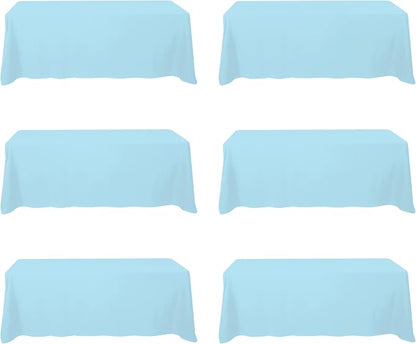 BRILLMAX 6 Pack Light Blue Tablecloths 90x156 Inch for 8ft Rectangle Tables | 150 GSM Polyester Fabric, Floor Length Drop, Water, Stain & Wrinkle Resistant Cloth Cover for Wedding Reception Banquet Party