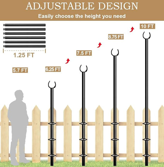 10ft String Light Poles for Outdoors, Outside Light Poles for Deck, Fence, Backyard, Patio, Outdoor Lighting, Matte Black, 1 Pack