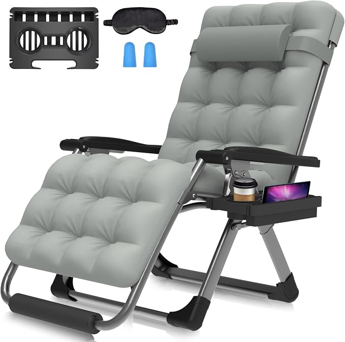 Suteck Oversized Zero Gravity Chair, 29" XL Reclining Lounge Chairs | With Removable Cushion&Headrest, Upgraded Lock and Footrest, Reclining Patio Recliner for Indoor Outdoor