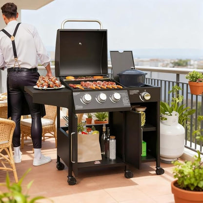 Portable Charcoal Grill with Wheels, Outdoor BBQ Grill & Smoker Combo, Large Camping Charcoal Grills for Backyard, Asador de Carbon con Ruedas, Parrilla de Carbon Portatil,A7