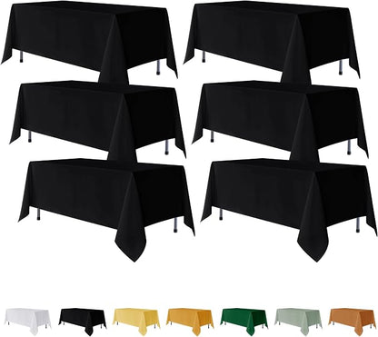 Fitable 6 Pack Rectangle Tablecloths, 70 x 108 Inch, Black | Wrinkle & Stain Resistant, Washable Polyester Fabric Cloth Cover, For Wedding Party Banquet Formal Events Halloween