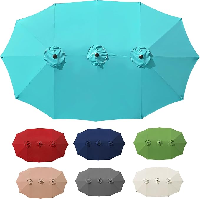 15ft Double Sided Patio Umbrella Replacement Canopy,12 Ribs Umbrella Replacement Top Cover,Frame NOT Included