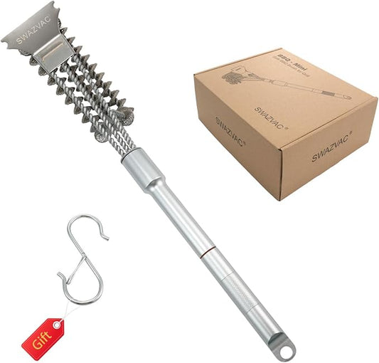 Stainless Steel BBQ Grill Brush 2.8inch with Detachable Aluminum Handle The Combination of the Coiled Wire Brush and the Sturdy Scraper, Bristle Free Detachable Design for Easy Storage