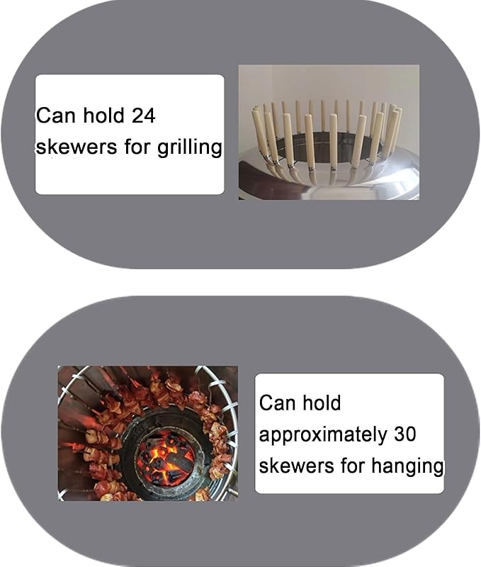 Vertical BBQ Smoker for Duck Chicken Stainless Steel Barbecue Grill with Various Accessories 360° Even Heating Independent Charcoal Bin Design for Duck, Chicken, Pigeon, Fish and Vegetables