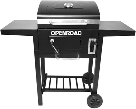 OPENROAD Charcoal Grill with Two Side Tables – Large, Heavy-Duty BBQ Smoker for Outdoor Picnics, Backyards, Patios, and Parties, Black