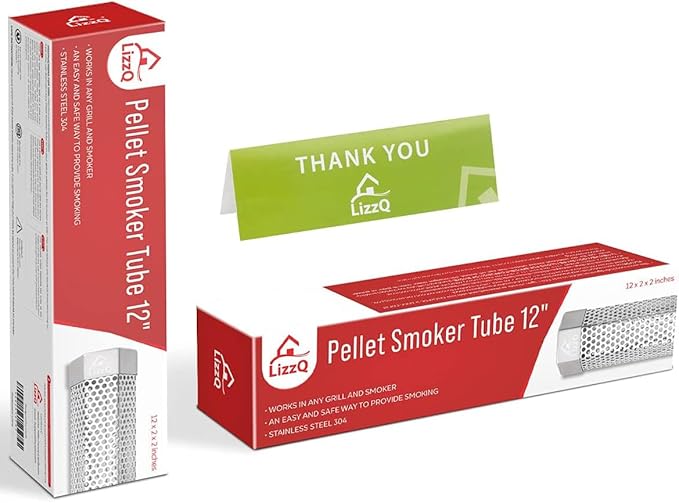 LIZZQ Premium Pellet Smoker Tube 12 inches - 5 Hours of Billowing Smoke - Hot or Cold Smoking - for Any Grill or Smoker - An Easy and Safe Way to Provide Smoking - Free eBook Grilling Ideas & Recipes