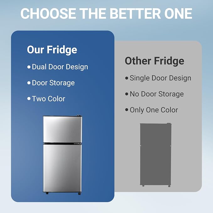 Dorm Fridge with Freezer, Small Refrigerator 3.5 Cu. Ft. 7-Level | Mini Fridge with Freezer for Apartment, 7 Temperature Adjustable Apartment Size Fridge for Kichen, College, RV, Silver